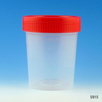 Specimen Container, 4oz, with 1/4-Turn Screwcap and Tri-Lingual ID Label, STERILE, PP, Graduated